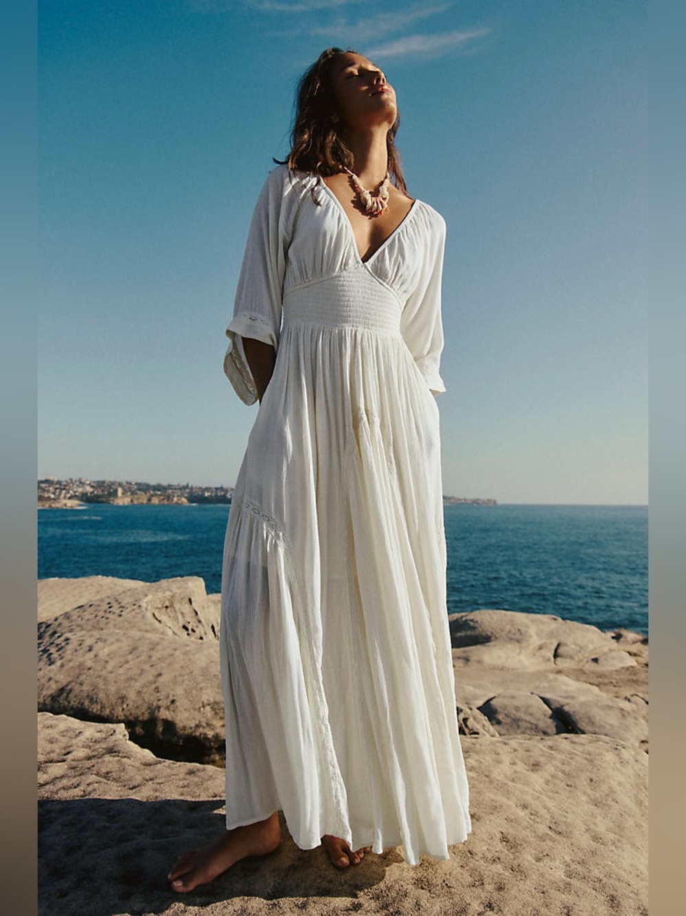 NEW FREE PEOPLE Dixie Maxi Dress Cream Egret Boho Coastal Cottagecore Size XS